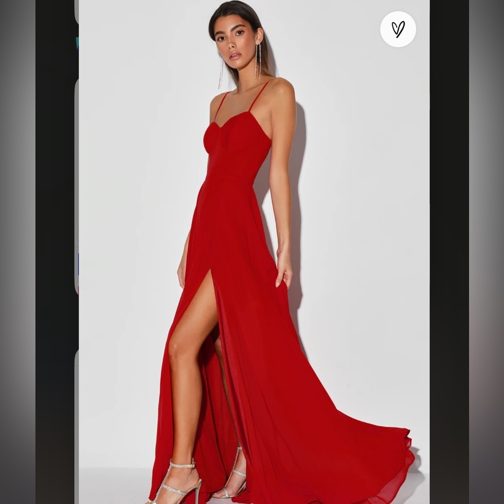 LULUS Red Pleated Bustier Maxi Dress